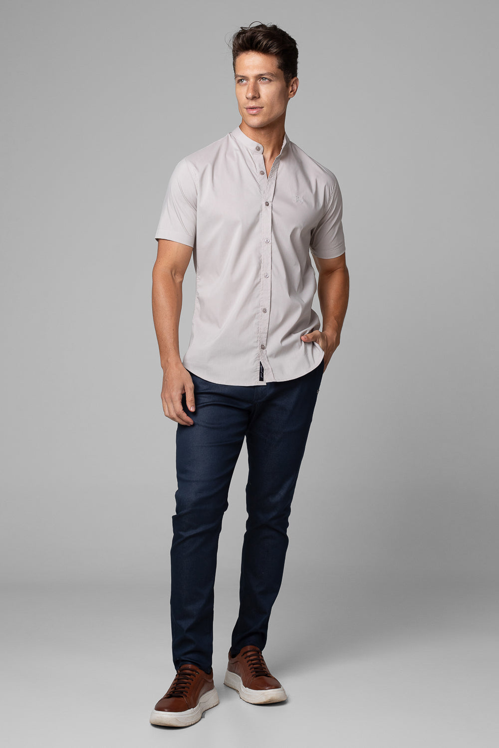 Camisa Social Masculina Manga Curta Tricoline Acetinada