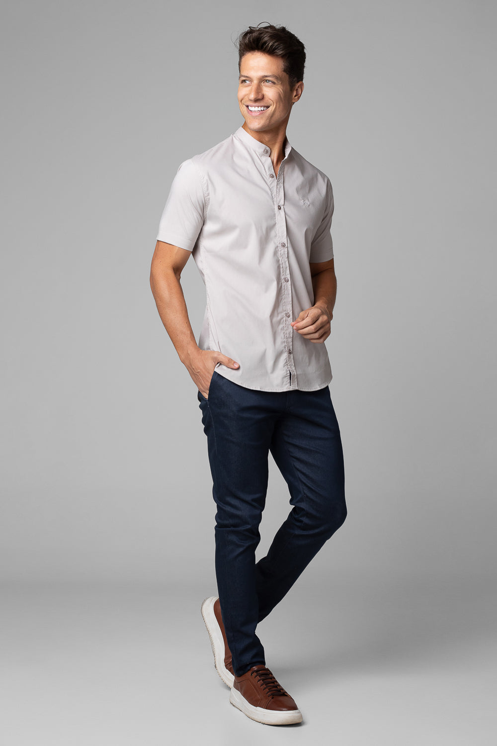 Camisa Social Masculina Manga Curta Tricoline Acetinada