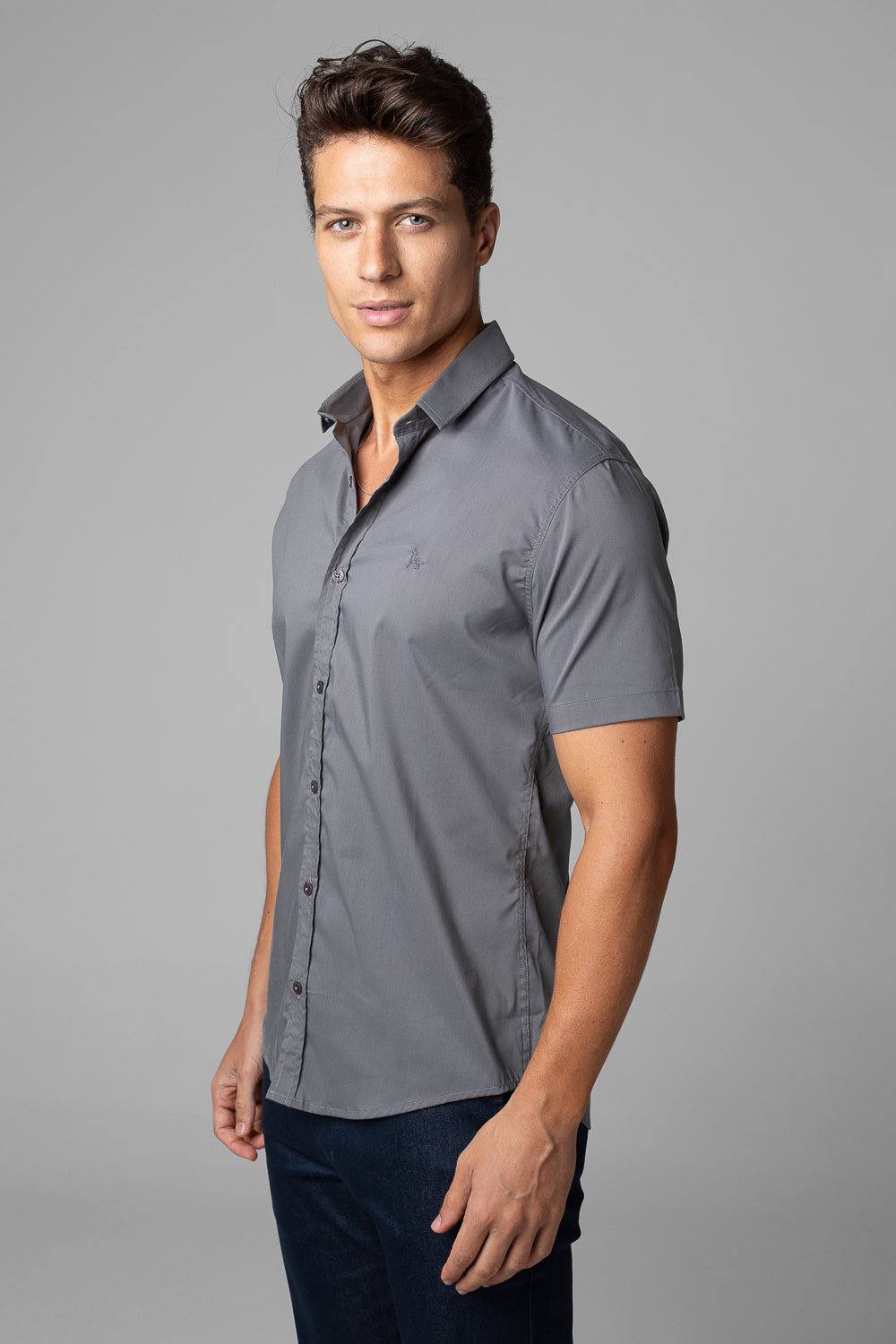 Camisa Social Masculina Manga Curta Tricoline Acetinada