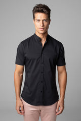 Camisa Social Masculina Gola Padre Manga Curta Tricoline