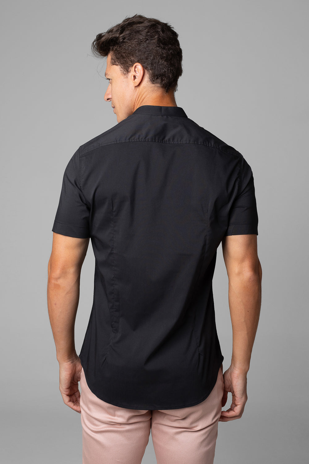 Camisa Social Masculina Gola Padre Manga Curta Tricoline