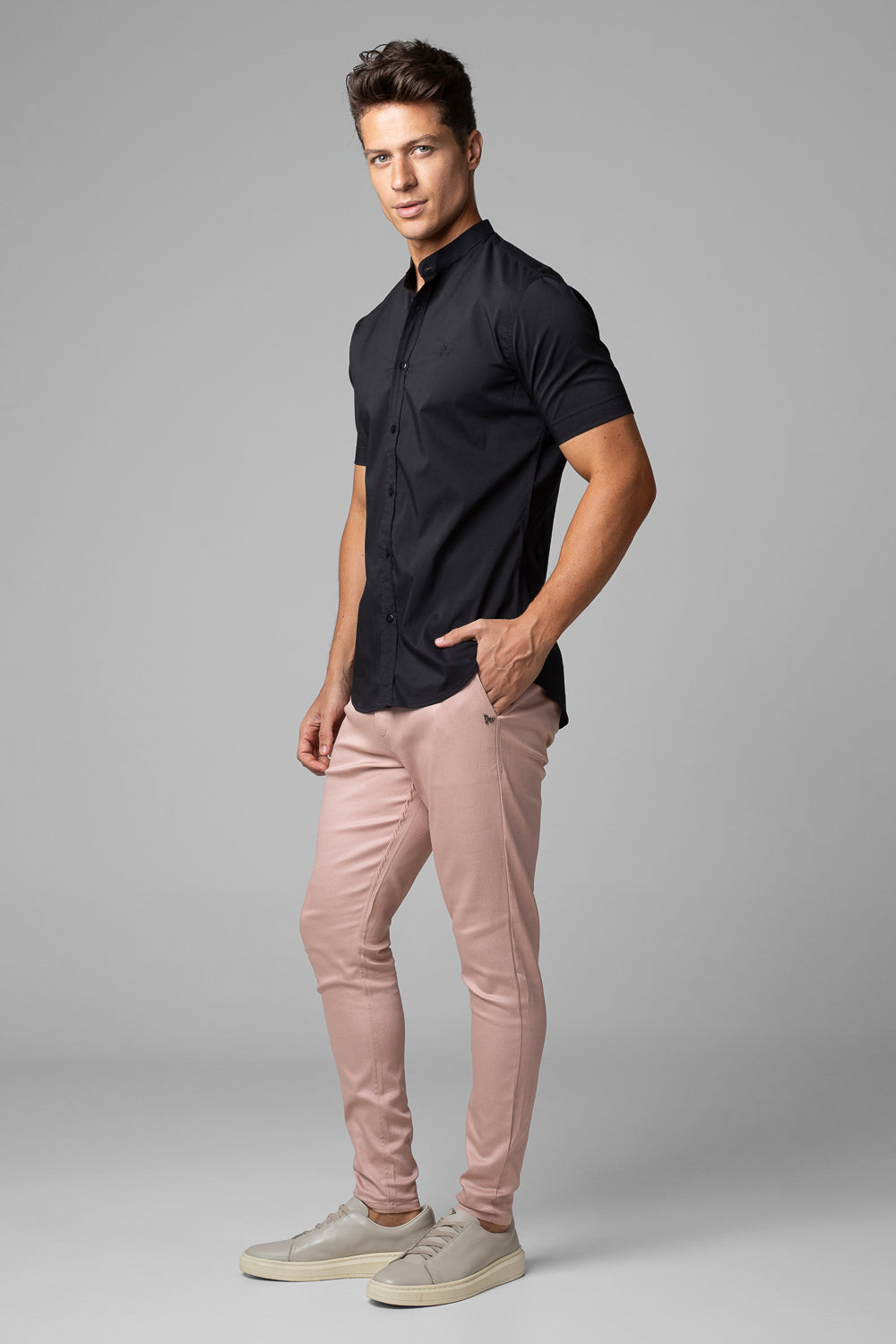 Camisa Social Masculina Gola Padre Manga Curta Tricoline