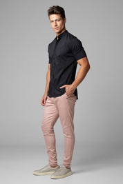 Camisa Social Masculina Gola Padre Manga Curta Tricoline