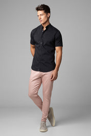 Camisa Social Masculina Gola Padre Manga Curta Tricoline