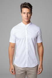 Camisa Social Masculina Gola Padre Manga Curta Tricoline
