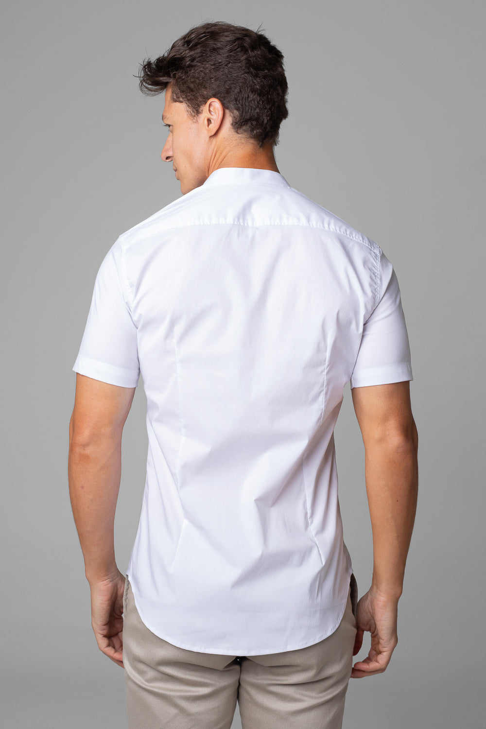 Camisa Social Masculina Gola Padre Manga Curta Tricoline