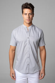 Camisa Social Masculina Gola Padre Manga Curta Tricoline