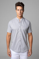 Camisa Social Masculina Gola Padre Manga Curta Tricoline