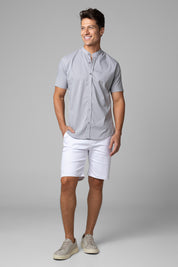 Camisa Social Masculina Gola Padre Manga Curta Tricoline