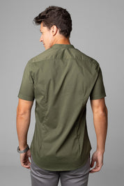 Camisa Social Masculina Gola Padre Manga Curta Tricoline