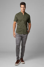 Camisa Social Masculina Gola Padre Manga Curta Tricoline