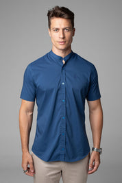 Camisa Social Masculina Gola Padre Manga Curta Tricoline