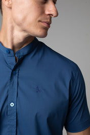 Camisa Social Masculina Gola Padre Manga Curta Tricoline