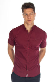 Camisa Social Masculina Gola Padre Manga Curta Tricoline