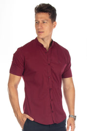 Camisa Social Masculina Gola Padre Manga Curta Tricoline