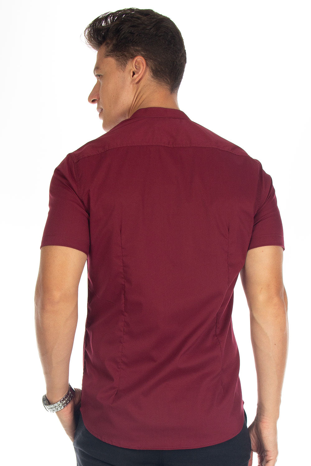 Camisa Social Masculina Gola Padre Manga Curta Tricoline