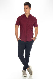 Camisa Social Masculina Gola Padre Manga Curta Tricoline