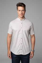 Camisa Social Masculina Gola Padre Manga Curta Tricoline