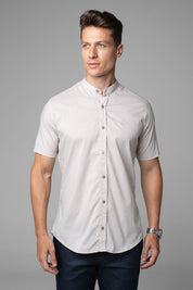 Camisa Social Masculina Gola Padre Manga Curta Tricoline
