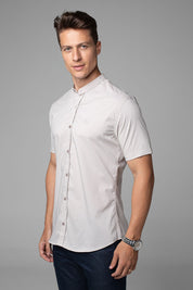 Camisa Social Masculina Gola Padre Manga Curta Tricoline