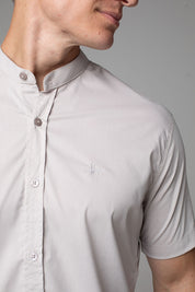 Camisa Social Masculina Gola Padre Manga Curta Tricoline