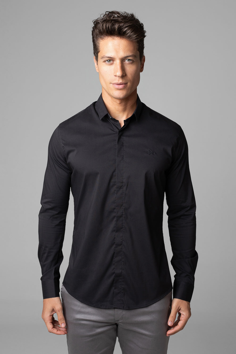 Camisa Social Masculina Tricoline Acetinada Slim Fit Vista Oculta ML