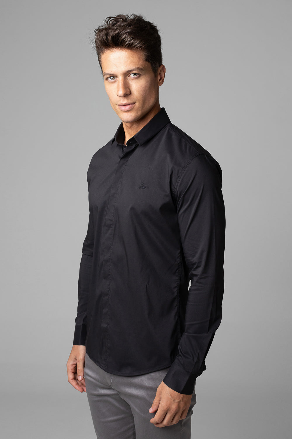 Camisa Social Masculina Tricoline Acetinada Slim Fit Vista Oculta ML