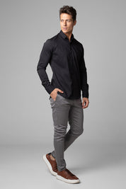 Camisa Social Masculina Tricoline Acetinada Slim Fit Vista Oculta ML