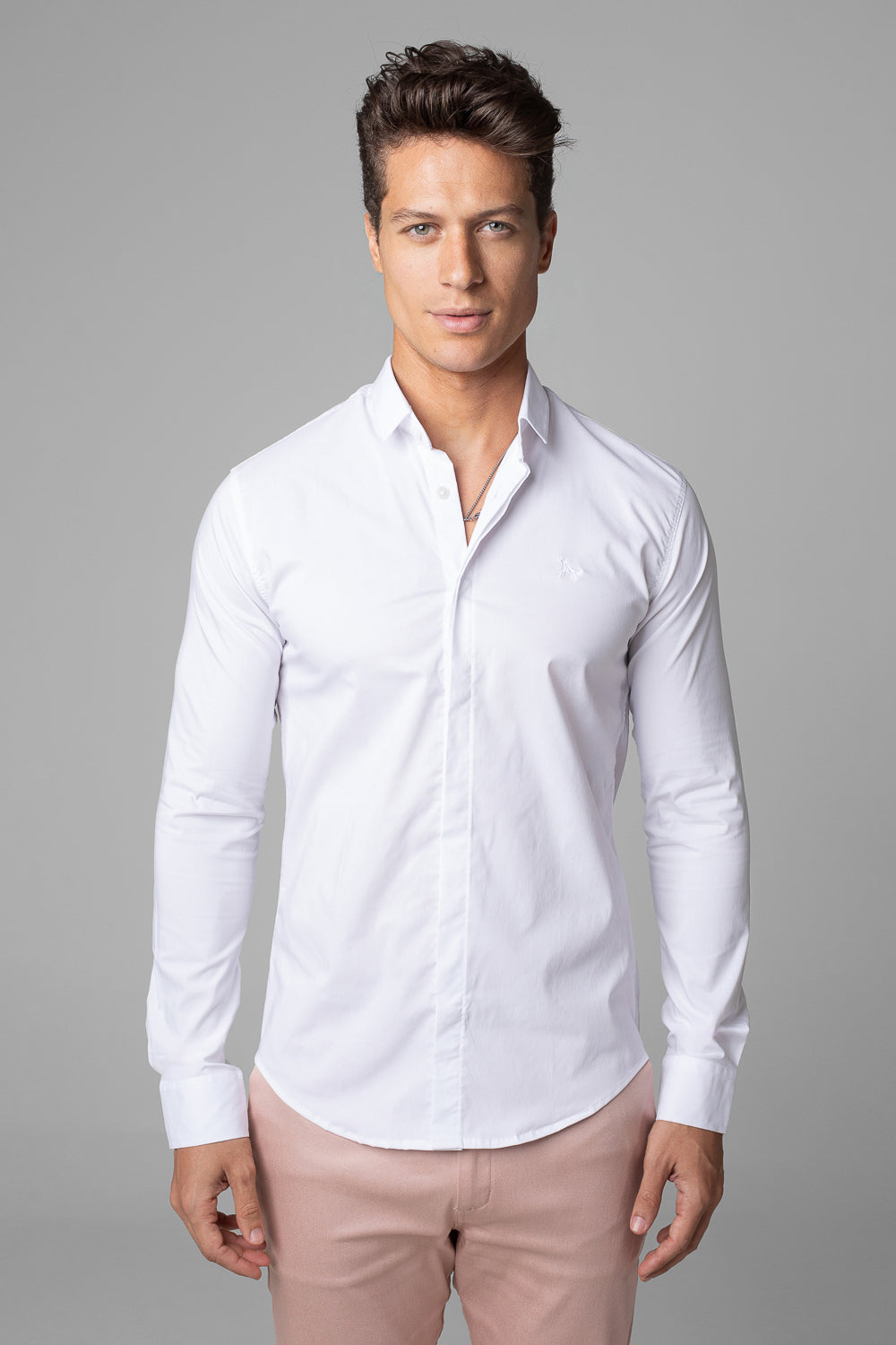 Camisa Social Masculina Tricoline Acetinada Slim Fit Vista Oculta ML