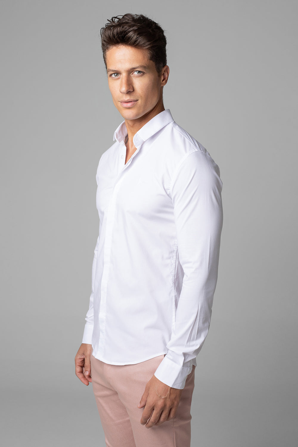 Camisa Social Masculina Tricoline Acetinada Slim Fit Vista Oculta ML