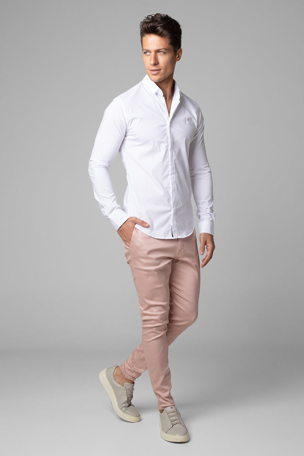 Camisa Social Masculina Tricoline Acetinada Slim Fit Vista Oculta ML