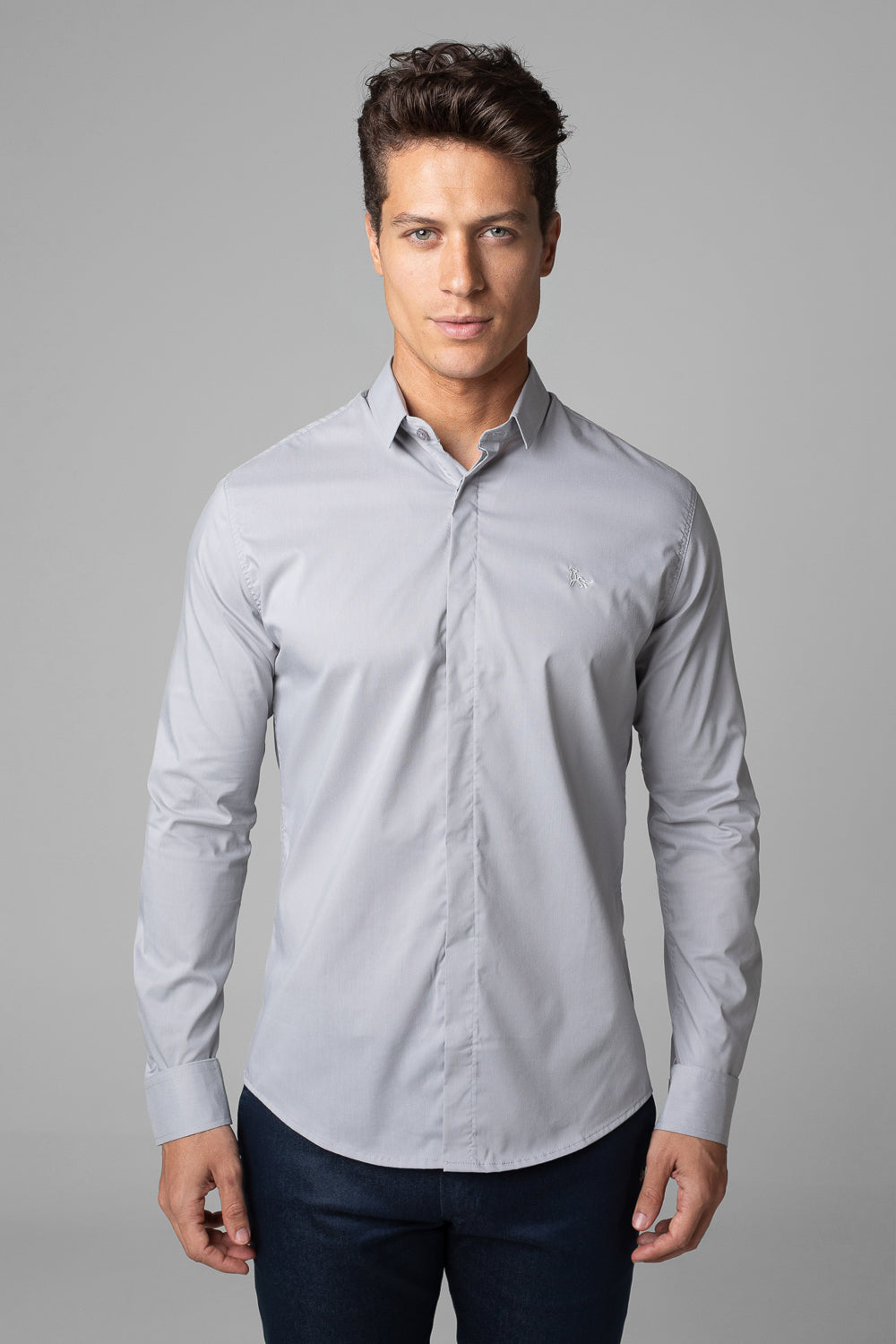Camisa Social Masculina Tricoline Acetinada Slim Fit Vista Oculta ML