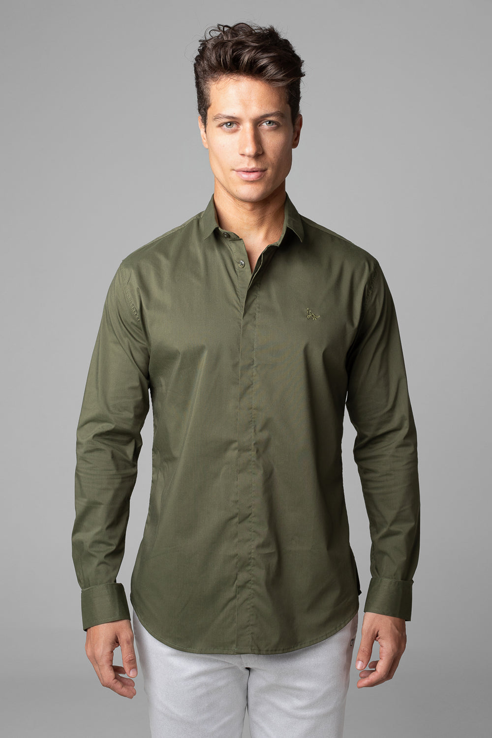 Camisa Social Masculina Tricoline Acetinada Slim Fit Vista Oculta ML