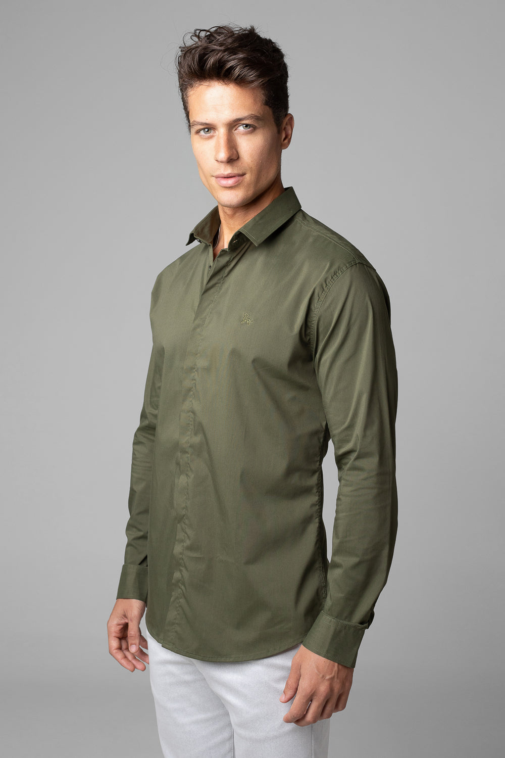 Camisa Social Masculina Tricoline Acetinada Slim Fit Vista Oculta ML