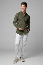 Camisa Social Masculina Tricoline Acetinada Slim Fit Vista Oculta ML