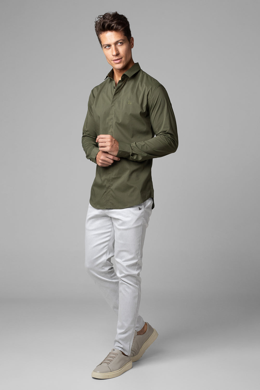 Camisa Social Masculina Tricoline Acetinada Slim Fit Vista Oculta ML