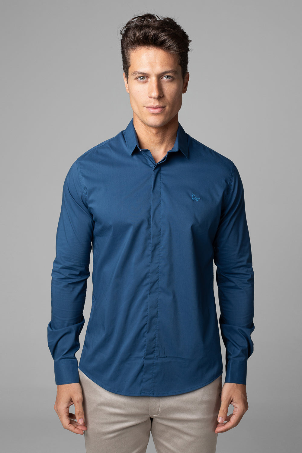 Camisa Social Masculina Tricoline Acetinada Slim Fit Vista Oculta ML