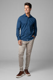 Camisa Social Masculina Tricoline Acetinada Slim Fit Vista Oculta ML