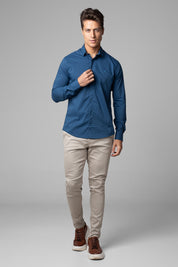 Camisa Social Masculina Tricoline Acetinada Slim Fit Vista Oculta ML