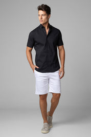 Camisa Social Masculina Tricoline Acetinada Slim Fit Vista Oculta MC