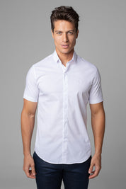 Camisa Social Masculina Tricoline Acetinada Slim Fit Vista Oculta MC