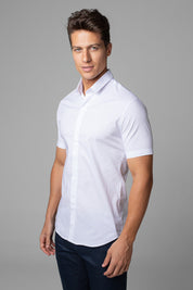 Camisa Social Masculina Tricoline Acetinada Slim Fit Vista Oculta MC