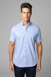 Camisa Social Masculina Tricoline Acetinada Slim Fit Vista Oculta MC