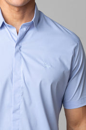 Camisa Social Masculina Tricoline Acetinada Slim Fit Vista Oculta MC