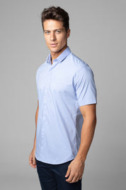 Camisa Social Masculina Tricoline Acetinada Slim Fit Vista Oculta MC