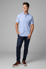 Camisa Social Masculina Tricoline Acetinada Slim Fit Vista Oculta MC