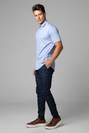 Camisa Social Masculina Tricoline Acetinada Slim Fit Vista Oculta MC