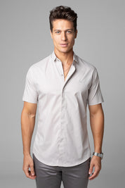 Camisa Social Masculina Tricoline Acetinada Slim Fit Vista Oculta MC