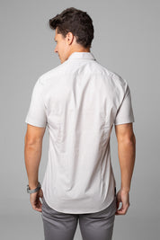 Camisa Social Masculina Tricoline Acetinada Slim Fit Vista Oculta MC