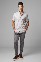 Camisa Social Masculina Tricoline Acetinada Slim Fit Vista Oculta MC
